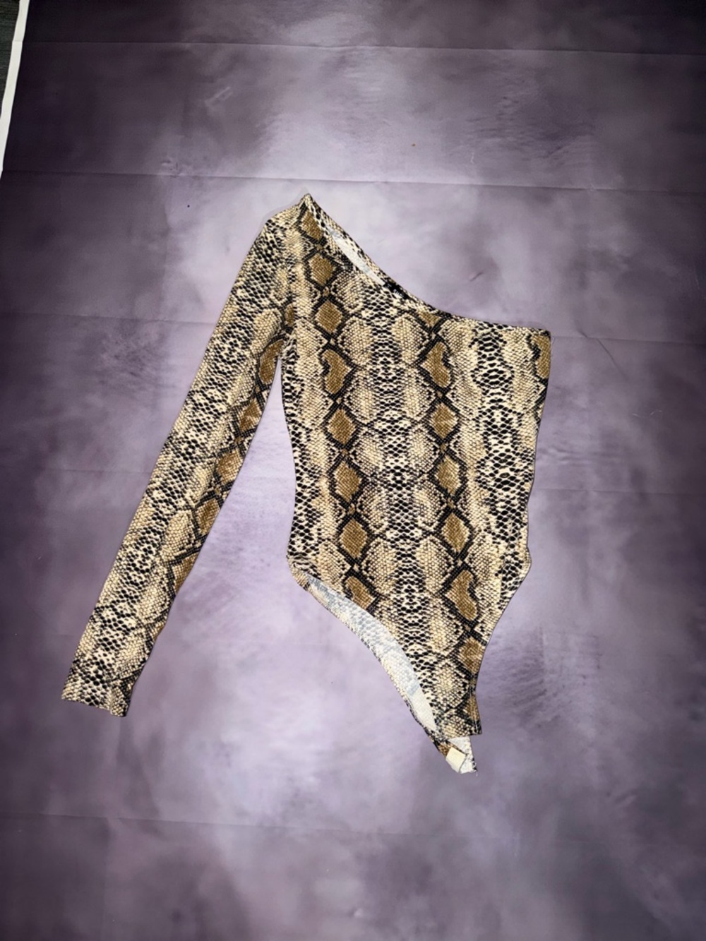 SHEIN One-Shoulder Snake Print Bodysuit in Brown and Black